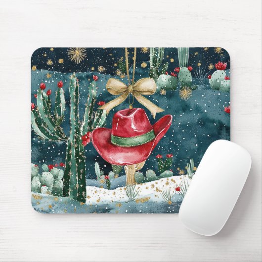 Western Red Cowboy Hat Cactus Muismat (Met muis)