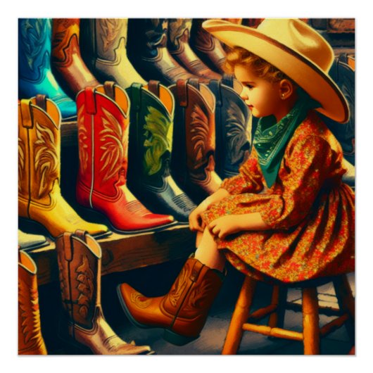  Western Retro Cowgirl Boot Shopping Perfect Poster (Voorkant)
