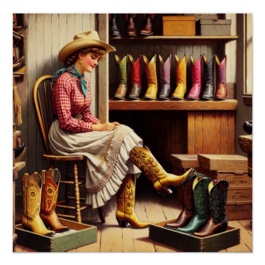  Western Retro Cowgirl Boot Shopping Perfect Poster (Voorkant)