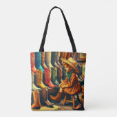 Western Retro Cowgirl Boot Shopping Tote Bag (Achterkant)