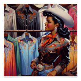 Western Retro Cowgirl Shirt Shopping Perfect Poster
