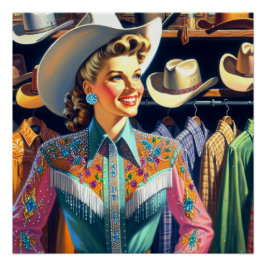  Western Retro Cowgirl Shirt Shopping Perfect Poster