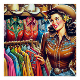  Western Retro Cowgirl Shirt Shopping Perfect Poster