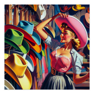 Western Retro Cowgirl Winkelen voor Petten 5 Perfect Poster