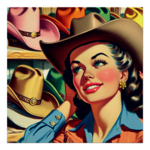 Western Retro Cowgirl Winkelen voor Petten 5 Perfect Poster
