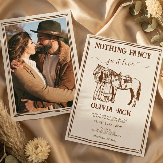Western Retro Funky Hand Drawn Photo Wedding Kaart