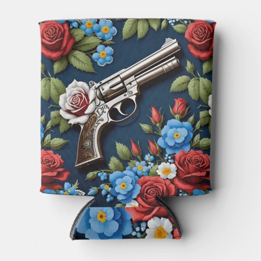 Western Revolver Pistool  Rozen Bloemen Blikjeskoeler (Voorkant)