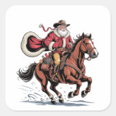 Western Riding Rodeo Horse Cowboy Santa Christmas Vierkante Sticker (Voorkant)