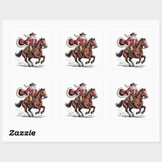 Western Riding Rodeo Horse Cowboy Santa Christmas Vierkante Sticker (Vel)
