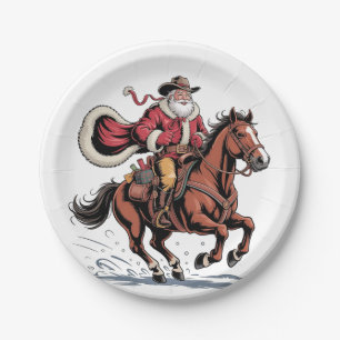 Western Rijden Rodeo Paard Cowboy Santa Christmas Papieren Bordje