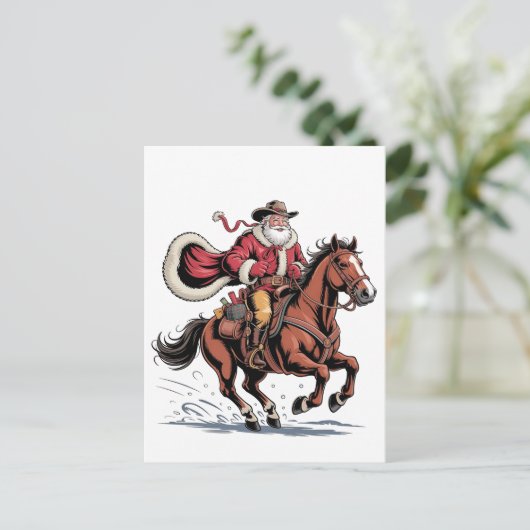 Western Rijden Rodeo Paard Cowboy Santa Christmas Uitnodiging Briefkaart (Staand voorkant)