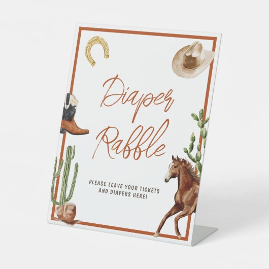 Western Rodeo Baby shower Luier Raffle Sign Reclamebord Met Voetstuk (Voorkant)