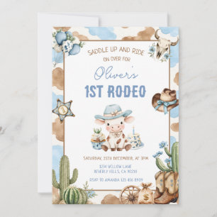 Western Rodeo Blauwe Cowboy 1e Verjaardag Kaart