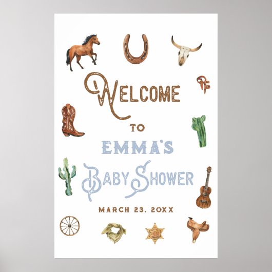 Western Rodeo Boy Baby shower Welkomstbord Poster (Voorkant)