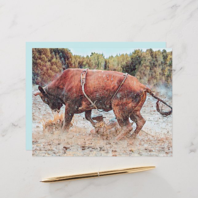 Western Rodeo Bull Land Cowboy  Rustic (Voorkant / Achterkant in situ)