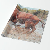 Western Rodeo Bull Land Cowboy  Rustic Cadeaupapier (Uitgerold)
