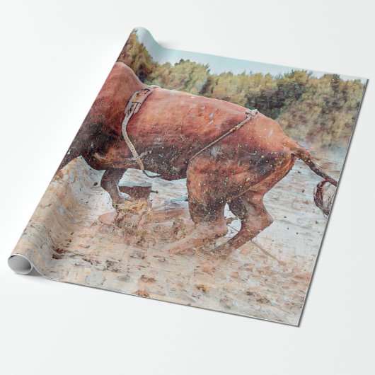 Western Rodeo Bull Land Cowboy  Rustic Cadeaupapier (Uitgerold)