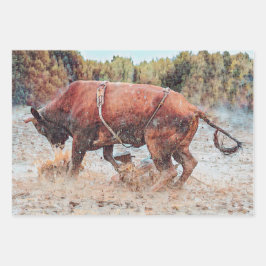 Western Rodeo Bull Land Cowboy  Rustic Inpakpapier Vel