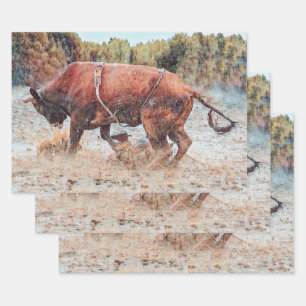 Western Rodeo Bull Land Cowboy  Rustic Inpakpapier Vel