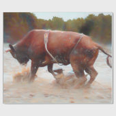 Western Rodeo Bull Land Rustic Cadeaupapier (Vlak)