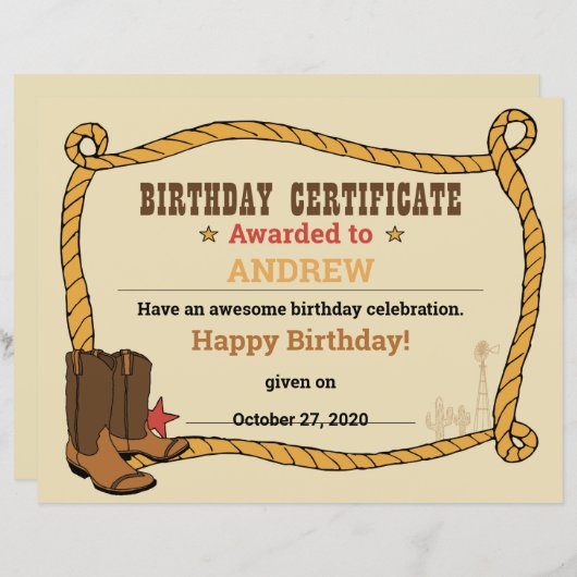 Western Rodeo-certificaat van 1.1 Rodeo (Voorkant / Achterkant)