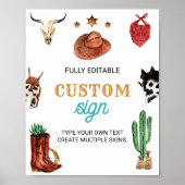 Western Rodeo Cowboy 1e Verjaardagsfeesttafelteken Poster (Voorkant)