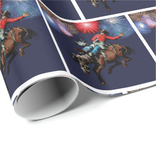 Western Rodeo Cowboy Bronc Rider Vuurwerk Cadeaupapier