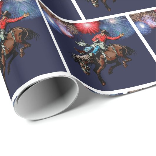 Western Rodeo Cowboy Bronc Rider Vuurwerk Cadeaupapier (Rol Hoek)