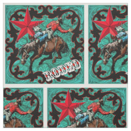 Western Rodeo Cowboy Bronc Riding Faux Leather Stof