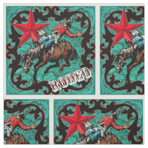 Western Rodeo Cowboy Bronc Riding Faux Leather Stof