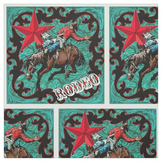 Western Rodeo Cowboy Bronc Riding Faux Leather Stof (Swatch)
