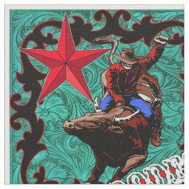 Western Rodeo Cowboy Bull Riding Faux Leather Stof