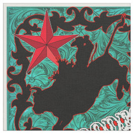 Western Rodeo Cowboy Bull Riding Faux Leather Stof