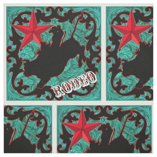 Western Rodeo Cowboy Bull Riding Faux Leather Stof (Swatch)