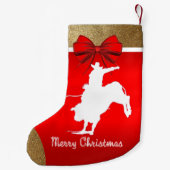 Western Rodeo Cowboy Bull Riding on Red Kleine Kerstsok (Achterkant)