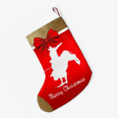 Western Rodeo Cowboy Bull Riding on Red Kleine Kerstsok (Achterkant (Hangend))