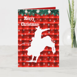 Western Rodeo Cowboy Bull Riding Plaid Feestdagen Kaart