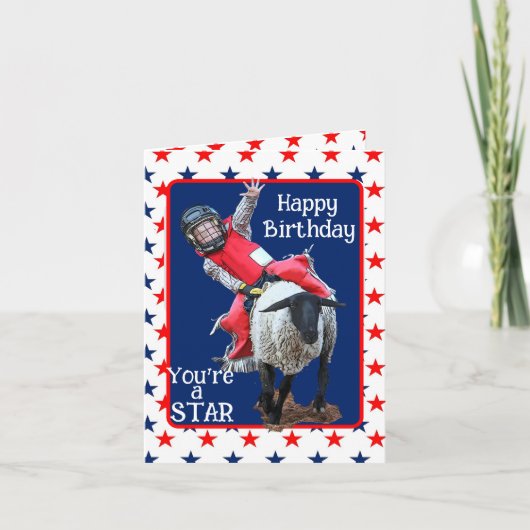 Western Rodeo Cowboy Cowgirl Mutton Busting Birth Feestdagen Kaart (Voorkant)