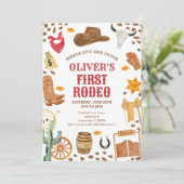 Western Rodeo Cowboy First Rodeo 1st Birthday Kaart (Staand voorkant)