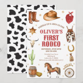 Western Rodeo Cowboy First Rodeo 1st Birthday Kaart (Voorkant / Achterkant)