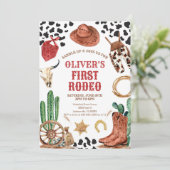 Western Rodeo Cowboy First Rodeo 1st Birthday Kaart (Staand voorkant)