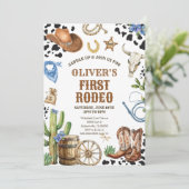 Western Rodeo Cowboy First Rodeo 1st Birthday Kaart (Staand voorkant)