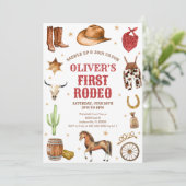 Western Rodeo Cowboy First Rodeo 1st Birthday Kaart (Staand voorkant)