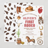 Western Rodeo Cowboy First Rodeo 1st Birthday Kaart (Voorkant / Achterkant)