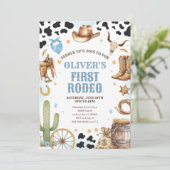 Western Rodeo Cowboy First Rodeo 1st Birthday Kaart (Staand voorkant)