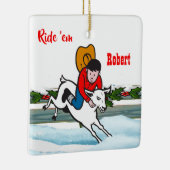 Western Rodeo Cowboy Kind Mutton Buster Kerstmis Keramisch Ornament (Rechts)