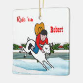 Western Rodeo Cowboy Kind Mutton Buster Kerstmis Keramisch Ornament (Links)