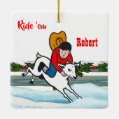 Western Rodeo Cowboy Kind Mutton Buster Kerstmis Keramisch Ornament (Achterkant)