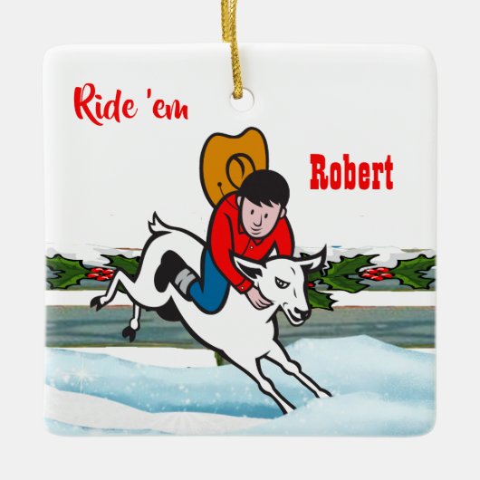 Western Rodeo Cowboy Kind Mutton Buster Kerstmis Keramisch Ornament (Voorkant)