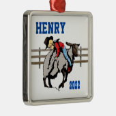 Western Rodeo Cowboy Kind Mutton Buster Kerstmis Metalen Ornament (Rechts)